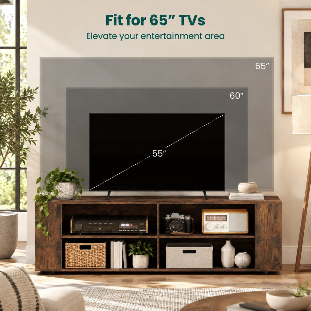 Airfind 59 Inch Console Storage Entertainment Media Wood TV Stand, 110 Lbs Capacity, Engineered Wood MDF Plastic, Walnut