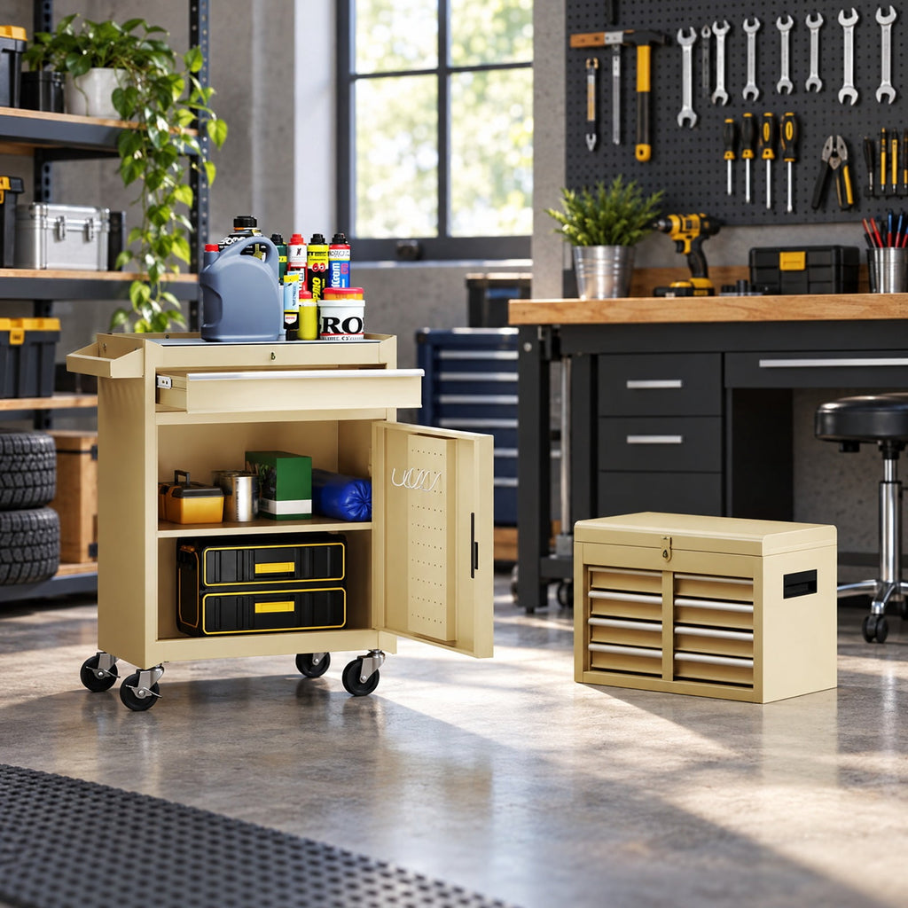 Airfind 2-in-1 Rolling Tool Chest with 5 Sliding Lockable Drawers, 220.5 lbs Capacity, Steel rubber-plastic synthetic Frame, Yellow