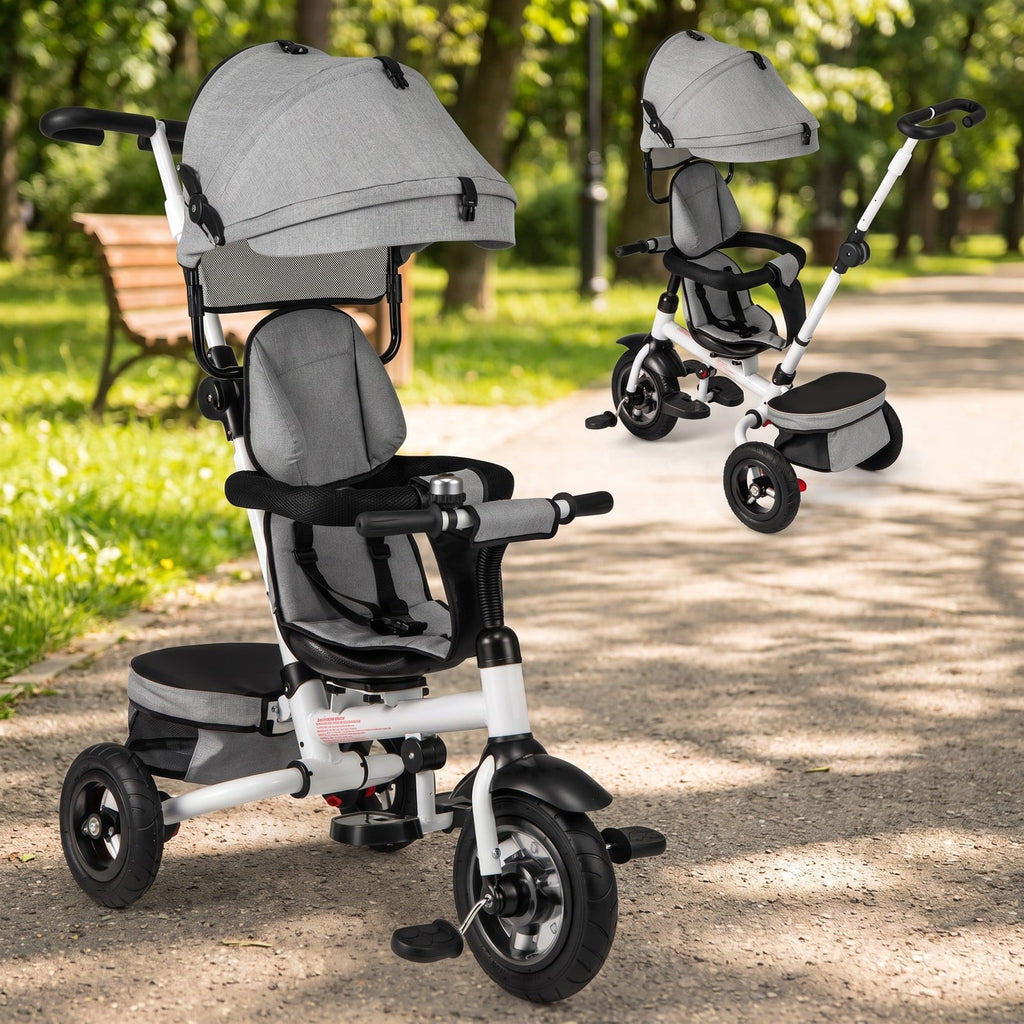 Airfind Folding Tricycle Baby Stroller with Reversible Seat and Adjustable Canopy, 55 lbs Capacity, Metal PP Linen Fabric Rubber Frame, Gray