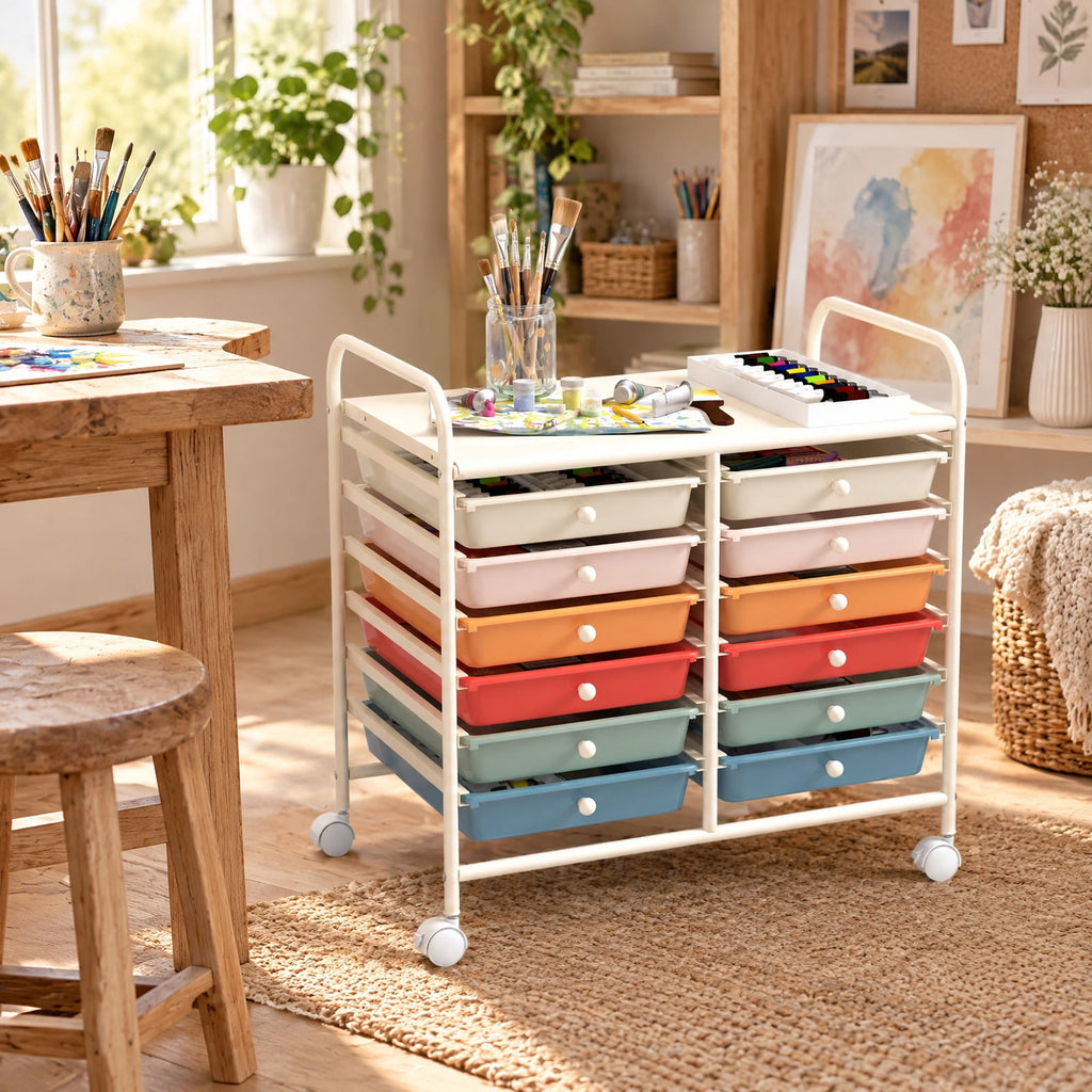 Airfind 12 Drawers Rolling Storage Cart for Home and Office, Steel Frame, 25inx15inx 34in Footprint, of frame White