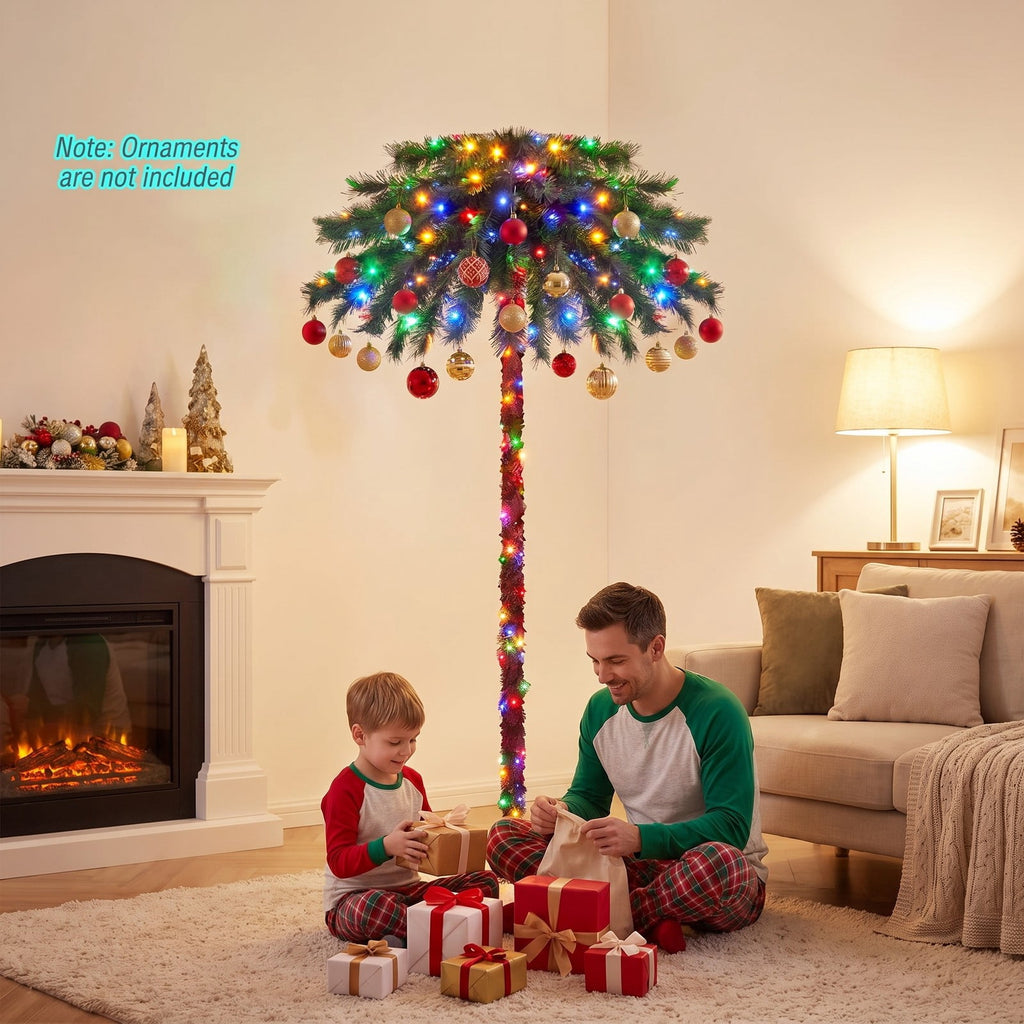 Airfind 6 Feet Pre-Lit Artificial Tropical Christmas Palm Tree with 210 Multi, PVC Metal Frame, 3.2ft x 6ft Footprint, Green