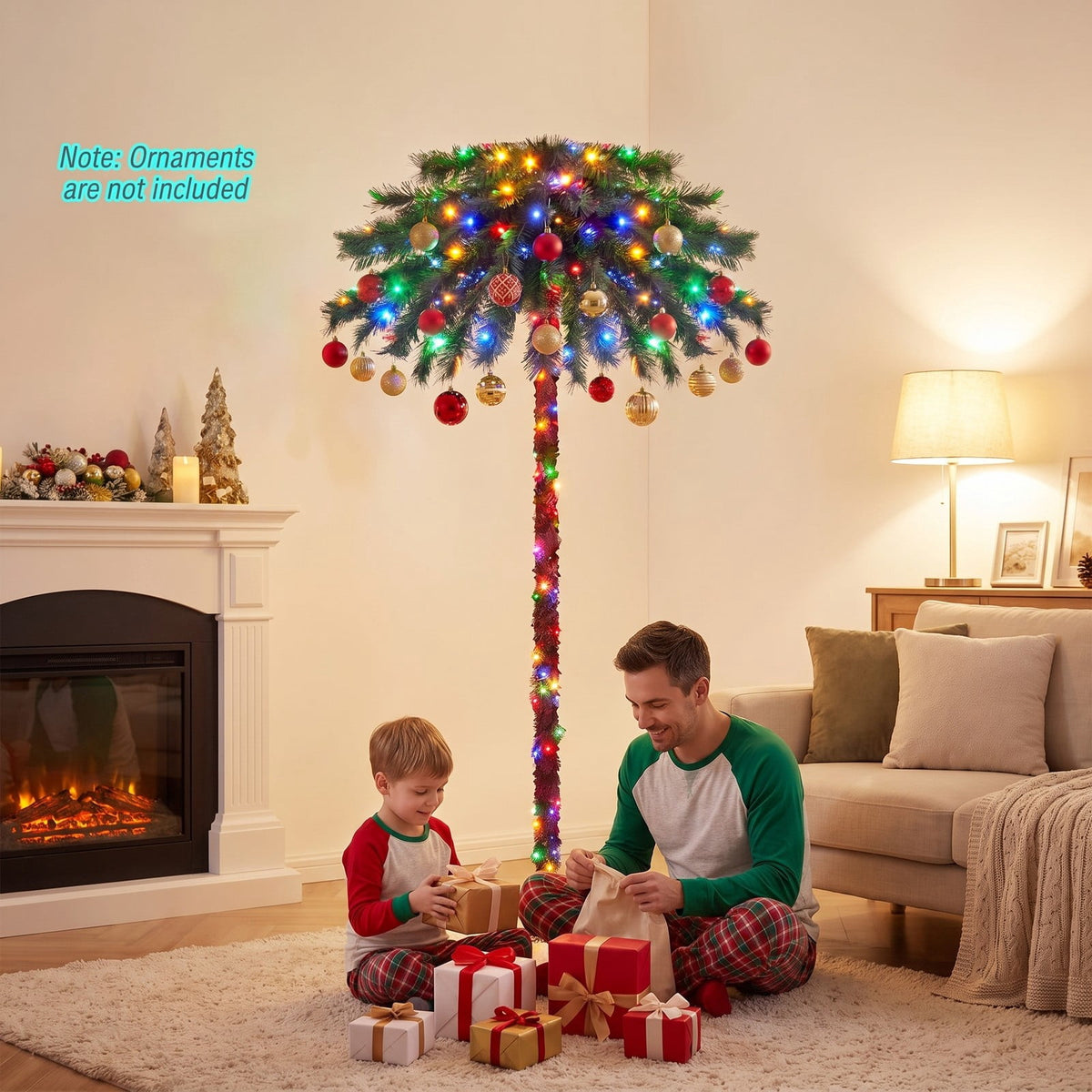 Airfind 6 Feet Pre-Lit Artificial Tropical Christmas Palm Tree with 210 Multi, PVC Metal Frame, 3.2ft x 6ft Footprint, Green