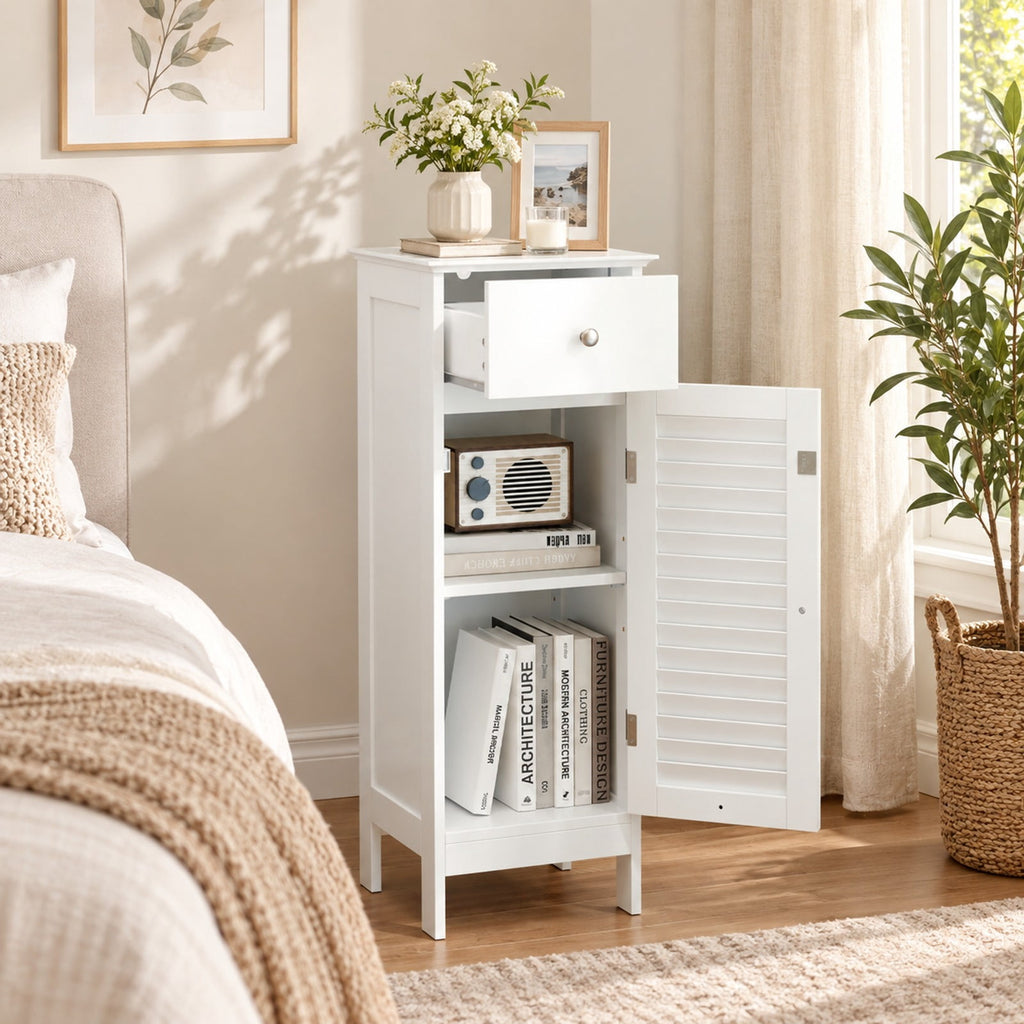 Airfind Narrow Bathroom Storage Cabinet with Adjustable Shelf and Drawer, 13in x 12in x 34.5inOverall Interior Footprint, White