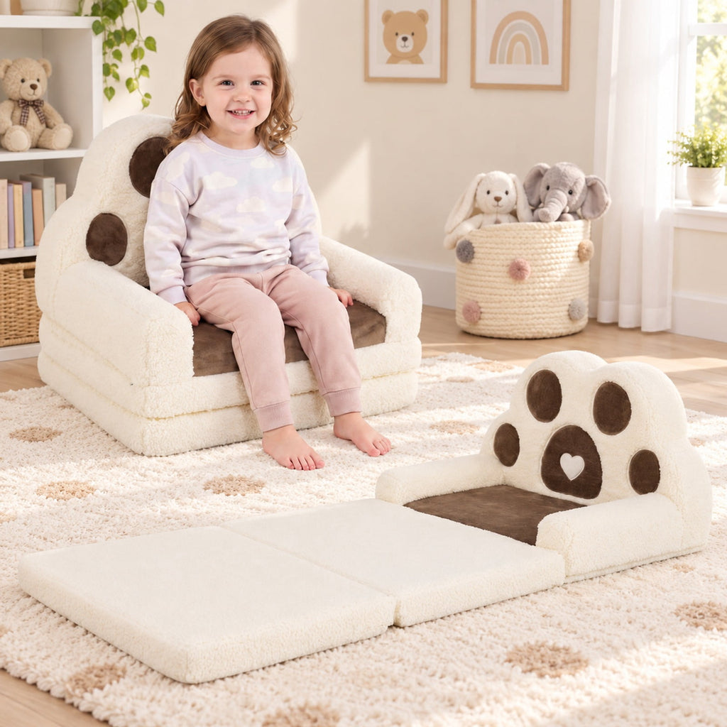 Airfind 2-in-1 Convertible Kids Sofa to Lounger with Removable Cover, Cotton Velvet Sponge Frame, for 18-36 Months Old, Brown