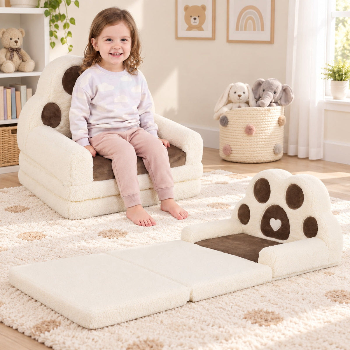 Airfind 2-in-1 Convertible Kids Sofa to Lounger with Removable Cover, Cotton Velvet Sponge Frame, for 18-36 Months Old, Brown