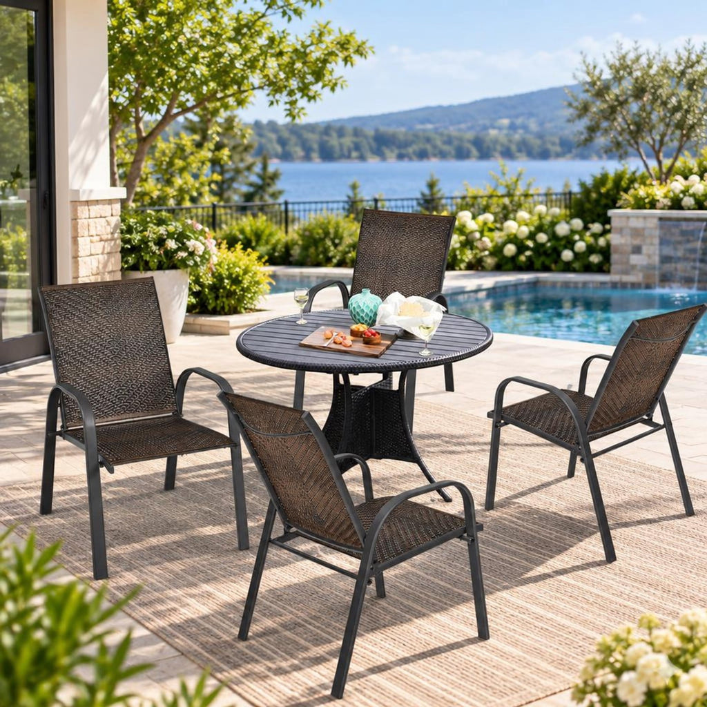 Airfind Set of 6 Outdoor PE Wicker Stackable Chairs with Sturdy Steel Frame, PE rattan steel Frame, Brown