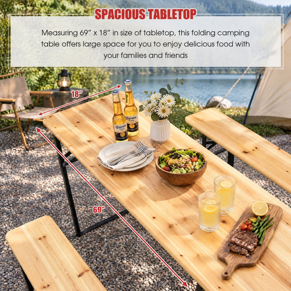 Airfind 3 Pieces Folding Wooden Picnic Table Bench Set, 660 lbs Capacity, Iron Fir Wood Frame, 70 x 18 x 29.5 Footprint