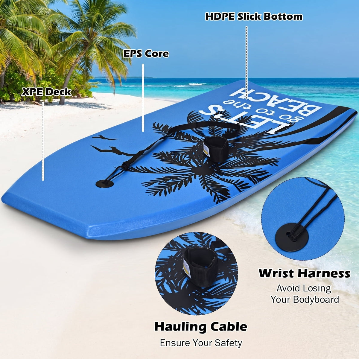 Airfind 41 Inch Ultra-Light IXPE Bodyboard for Adults ¡ª Cool-Touch Deck, EPS Core, HDPE Slick Bottom, Crescent Tail, Coiled Wrist Leash (Blue)