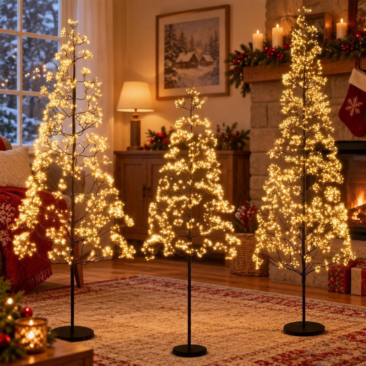 Airfind 5/6/7 FT Lighted Alpine Tree with Warm White Light LED Lights Pre-lit Artificial Cedar Tree with Weighted Base-6ft, White