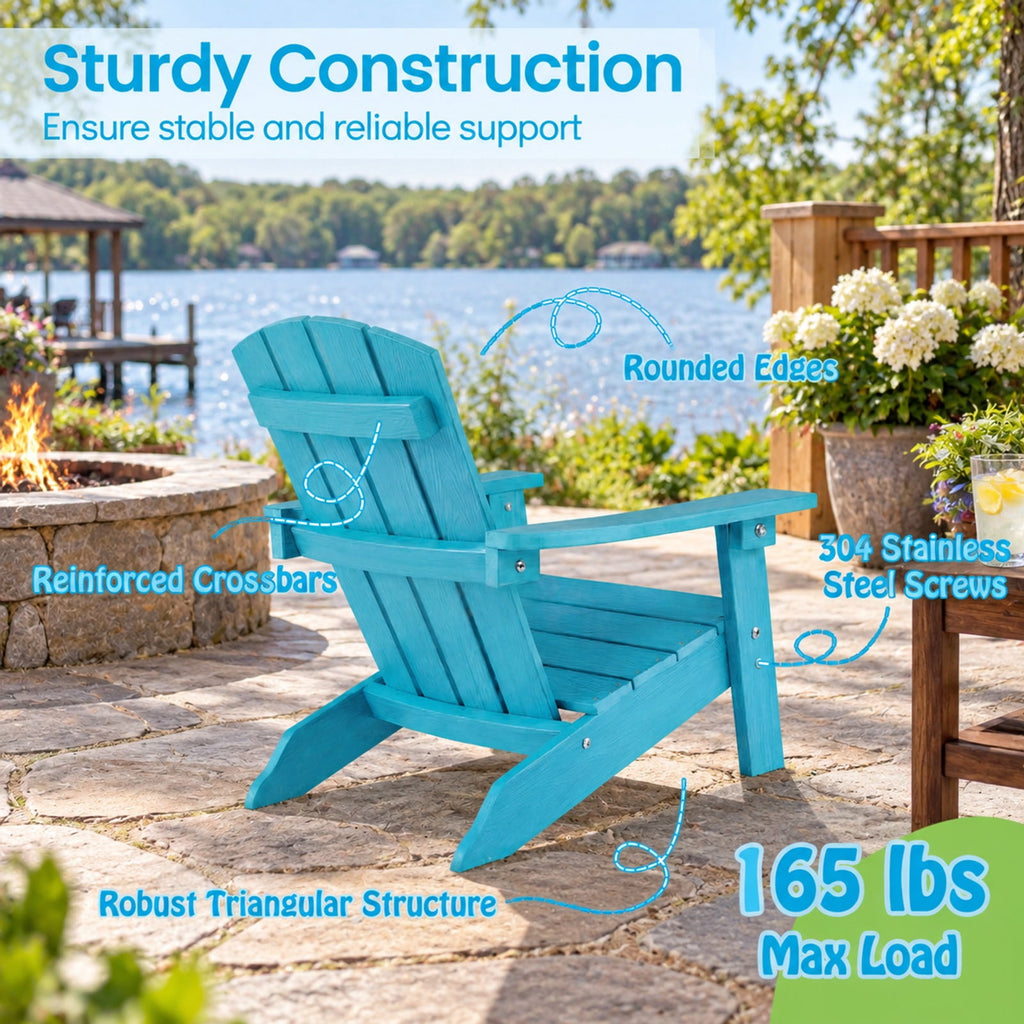 AIRFIND Kids Adirondack Chair with Slatted Back, Wide Armrests and Reinforced Base, HIPS Outdoor Seat for Ages 3 to 8, 165 lb Capacity, Turquoise