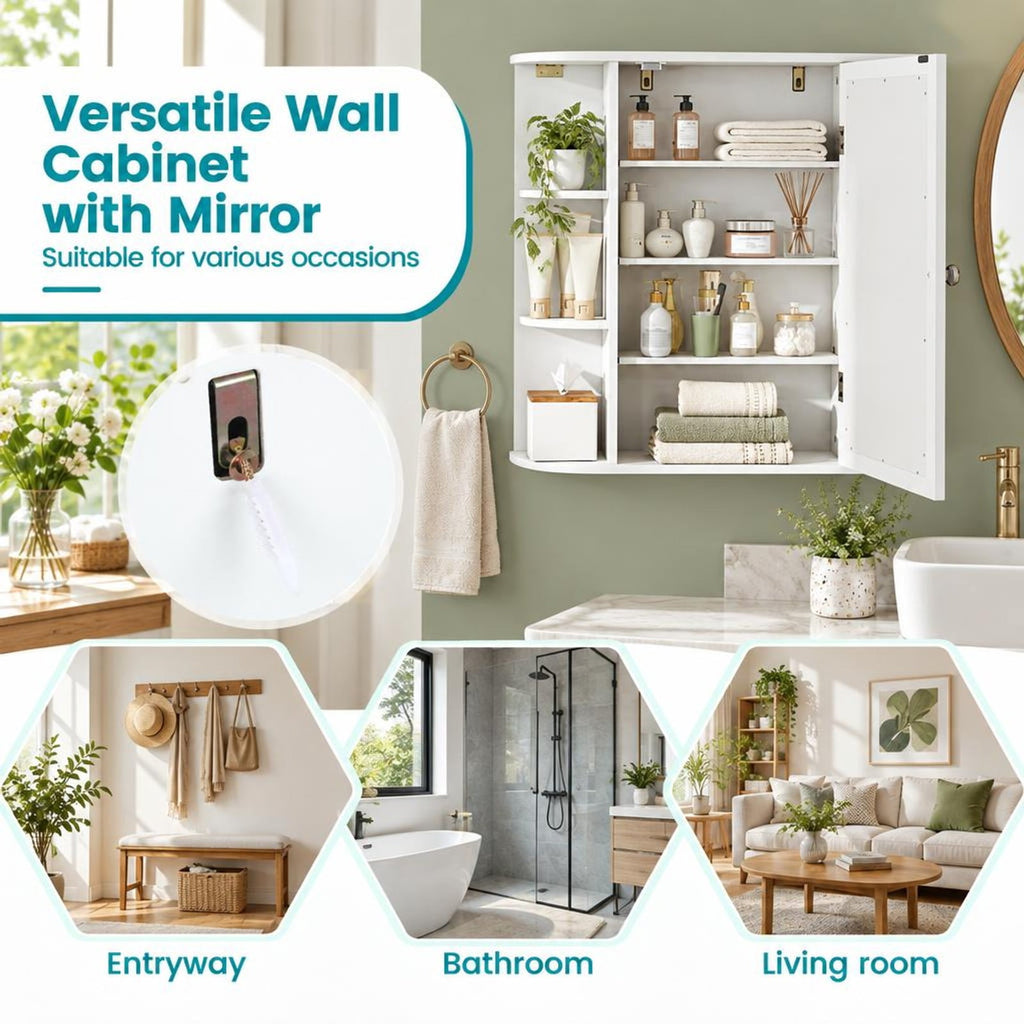 Airfind Multipurpose Mount Wall Mirror Bathroom Storage Cabinet, 44 lbs Capacity, MDF Frame, 26in x 6.5in x 25in (L x W x H) Open Compartment Footprint