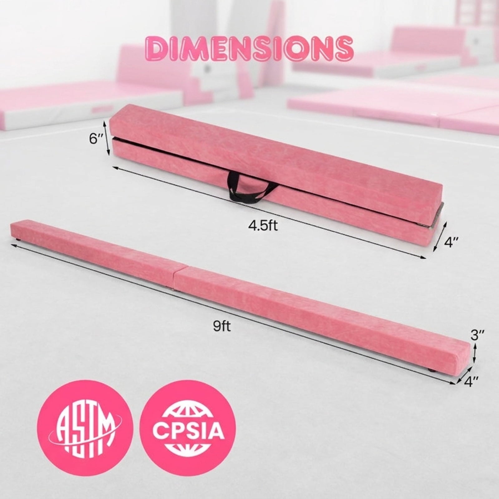 Airfind Gymnastics Practice Set with Tri-Fold PU Mat and 9 ft Folding Balance Beam, Multi-Color