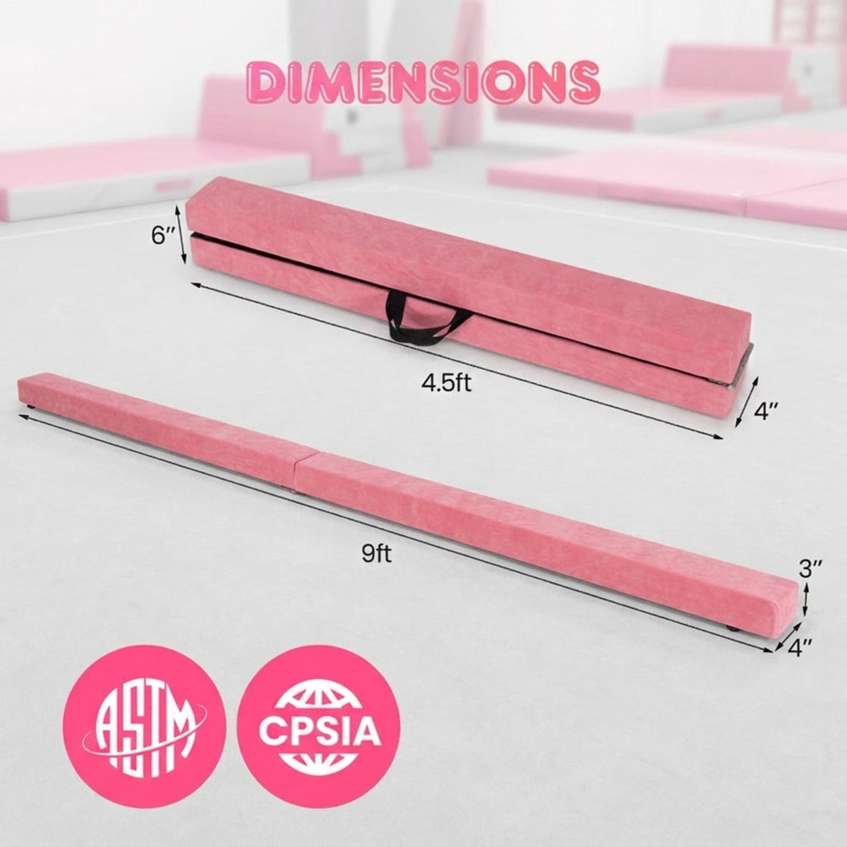 Airfind Gymnastics Practice Set with Tri-Fold PU Mat and 9 ft Folding Balance Beam, Multi-Color