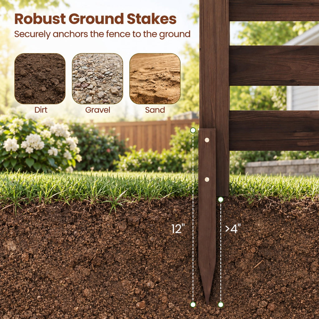 Airfind 4-Panel Wooden Outdoor Privacy Fence with Ground Stakes, Fir Wood, Product Dimensions of Each Screen 38.5 Inch, Brown