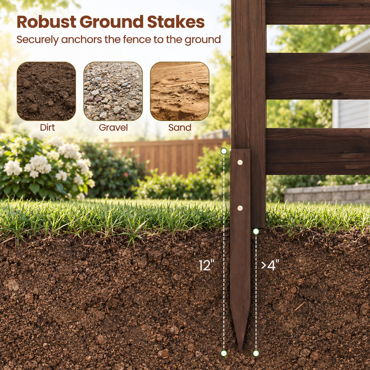 Airfind 4-Panel Wooden Outdoor Privacy Fence with Ground Stakes, Fir Wood, Product Dimensions of Each Screen 38.5 Inch, Brown