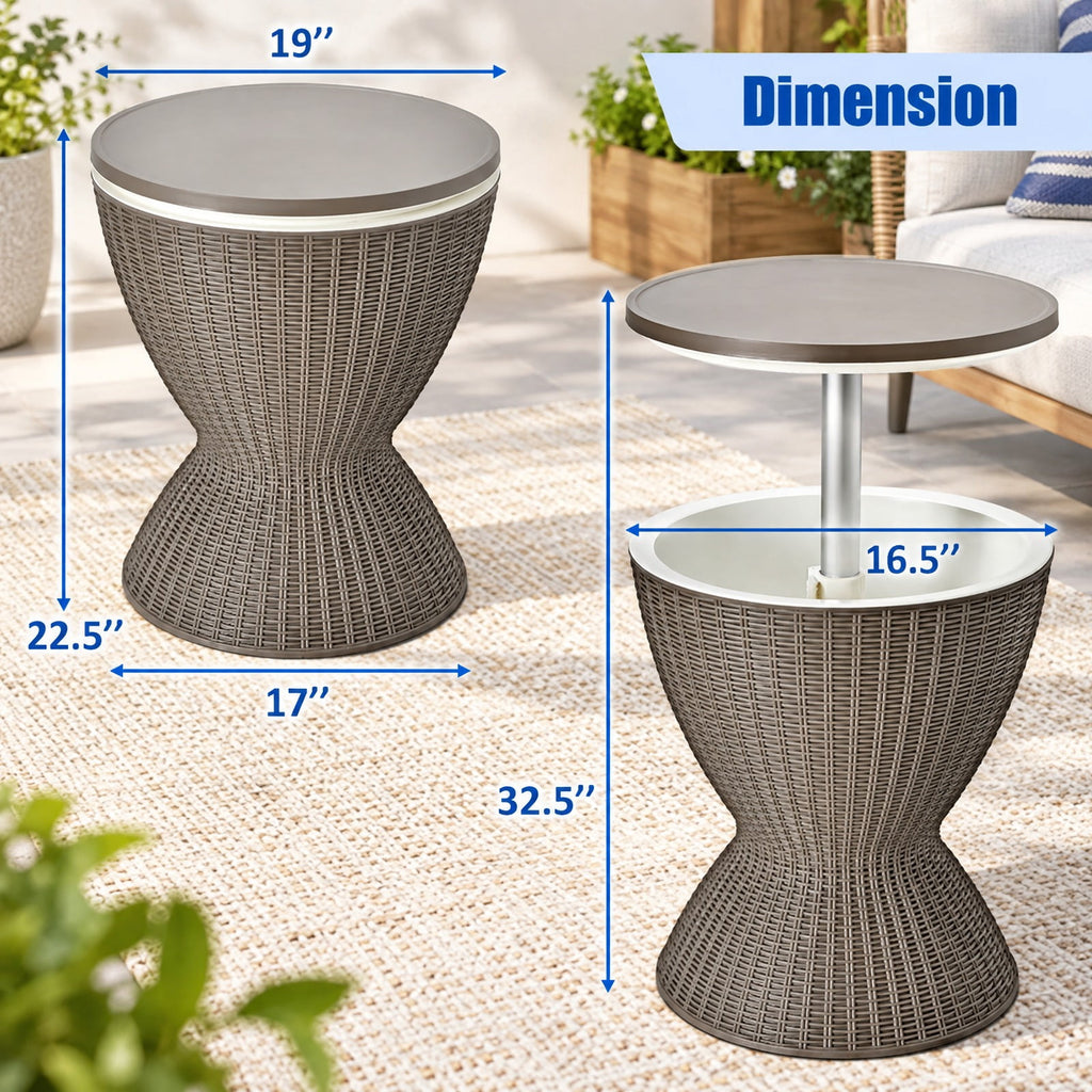Airfind 3 in 1 8 Gallon Patio Rattan Cooler Bar Table with Adjust Ice Bucket, 165 lbs Capacity, PP Frame, Φ19 x 22.5 Footprint, Brown