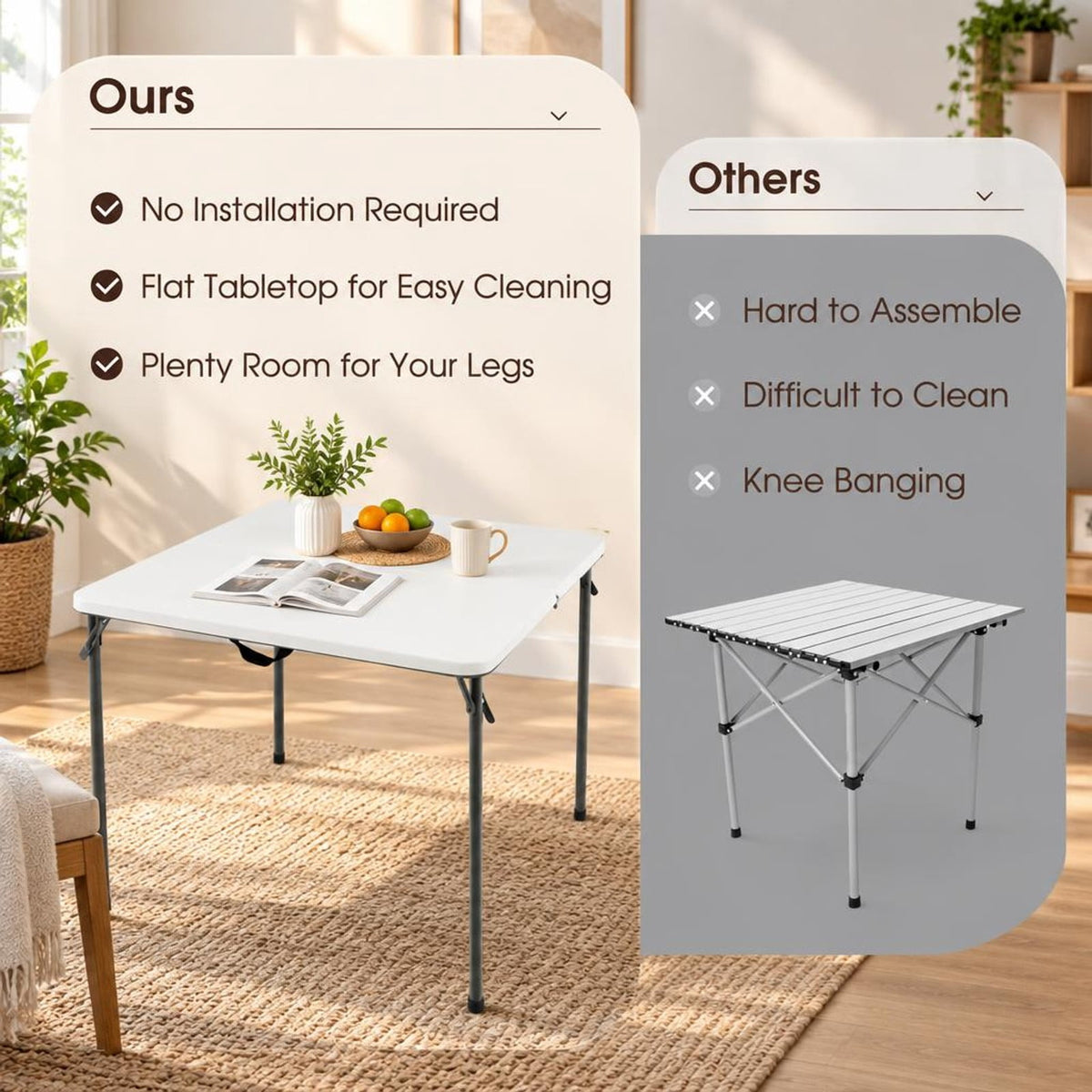 Airfind Folding Camping Table with All-Weather HDPE Tabletop and Rustproof Steel Frame, 330 lbs Capacity, HDPE Steel Frame, White