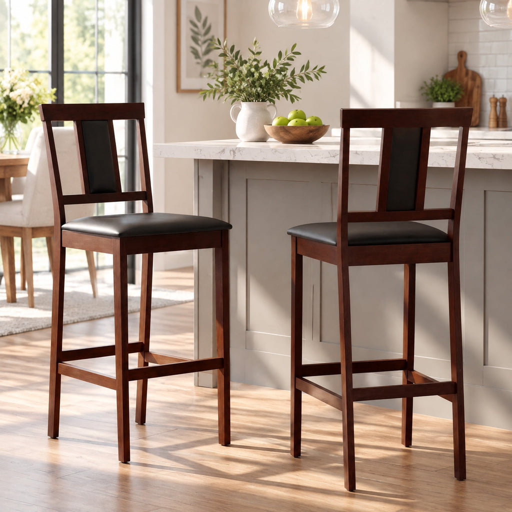 Airfind Set of 2 Upholstered Barstool 29.5 Inch Bar Height with Solid Rubber Wood Frame, 300 lbs Capacity, Walnut