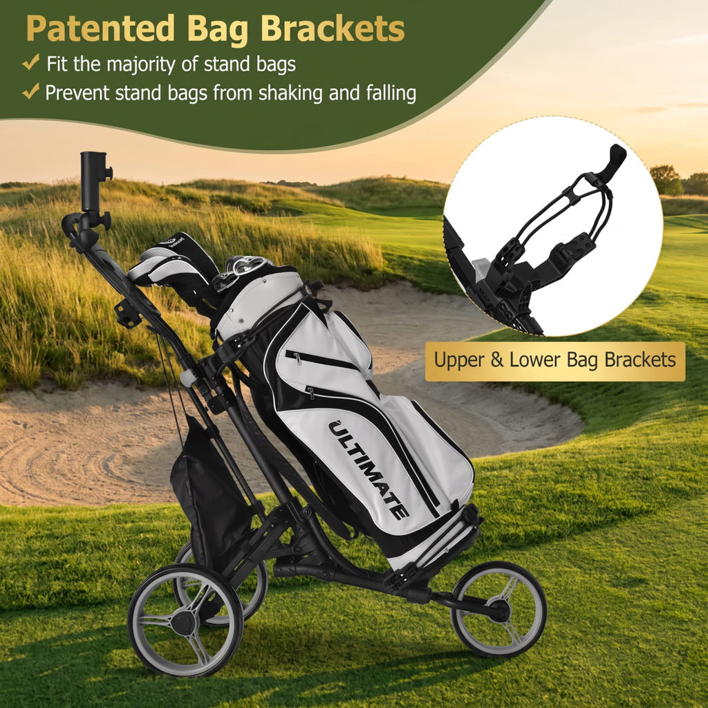 Airfind Folding 3 Wheel Golf Push Cart with Aluminum Frame and Storage Bag and Scoreboard and Adjustable Handle and Cup Holder, Gray