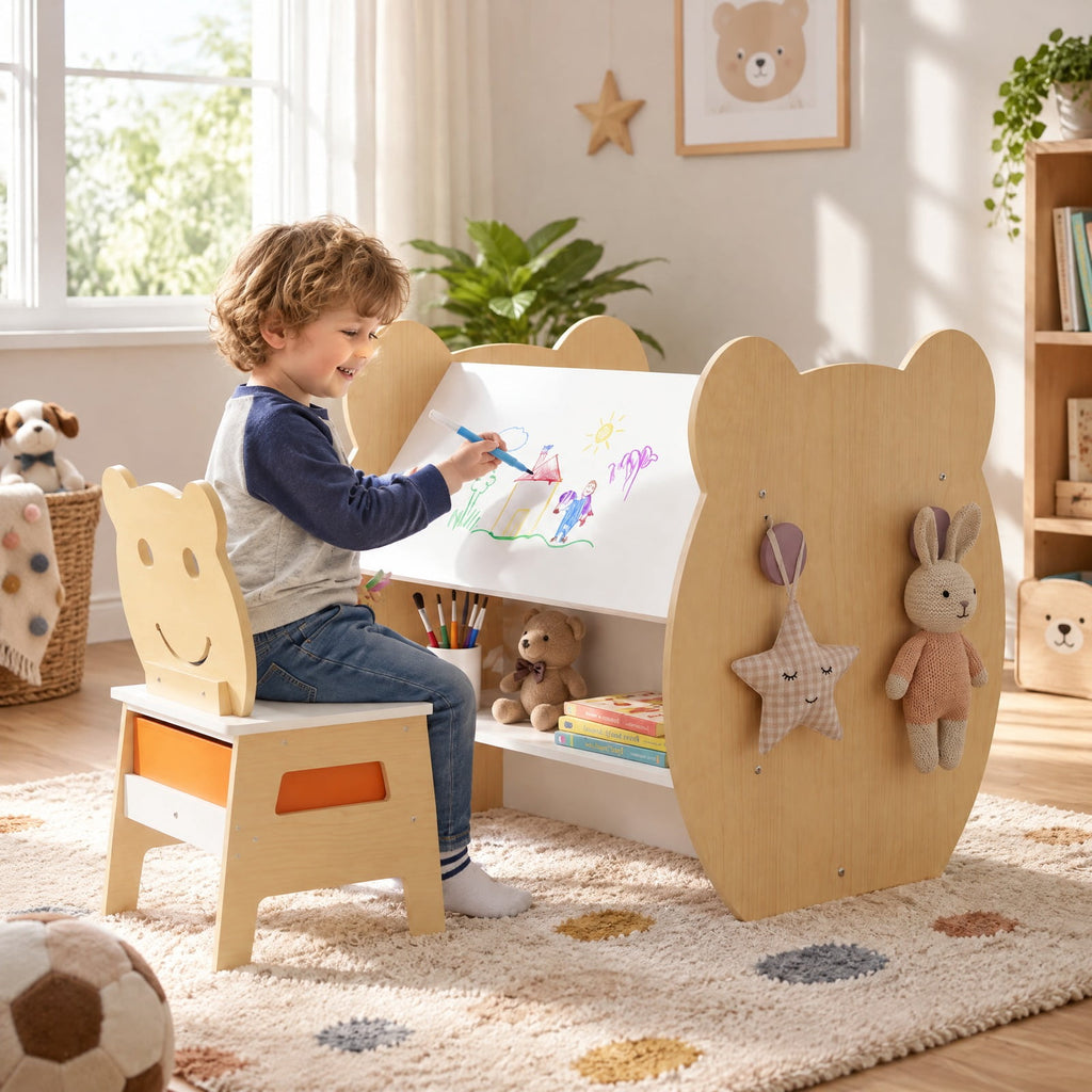 Airfind 3-in-1 Kids Art Table and Chair with Storage and Reversible Whiteboard Chalkboard for Ages 3-10 Years Old, 110 lbs Capacity, White