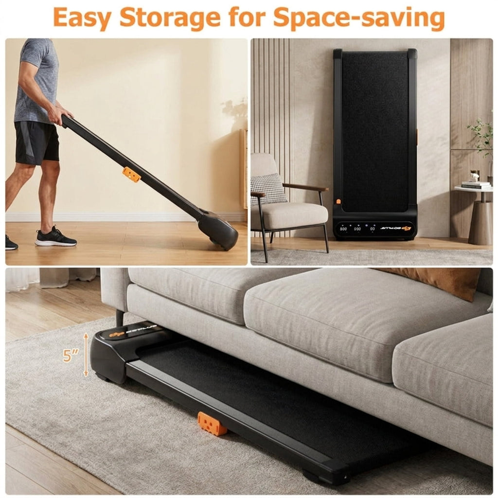Airfind Under Desk Walking Pad Treadmill for home and office with watch-like remote control plus 7-layer belt and 14 shock absorbers for small spaces, Black