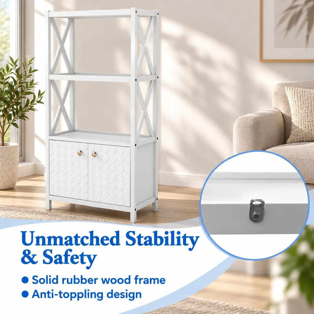 Airfind Bathroom Storage Cabinet, with Open Shelves and Double Doors, 88 lbs Capacity, Rubber Wood MDF Frame, 25 Inch x 12 Inch x 47 Inch Footprint, White