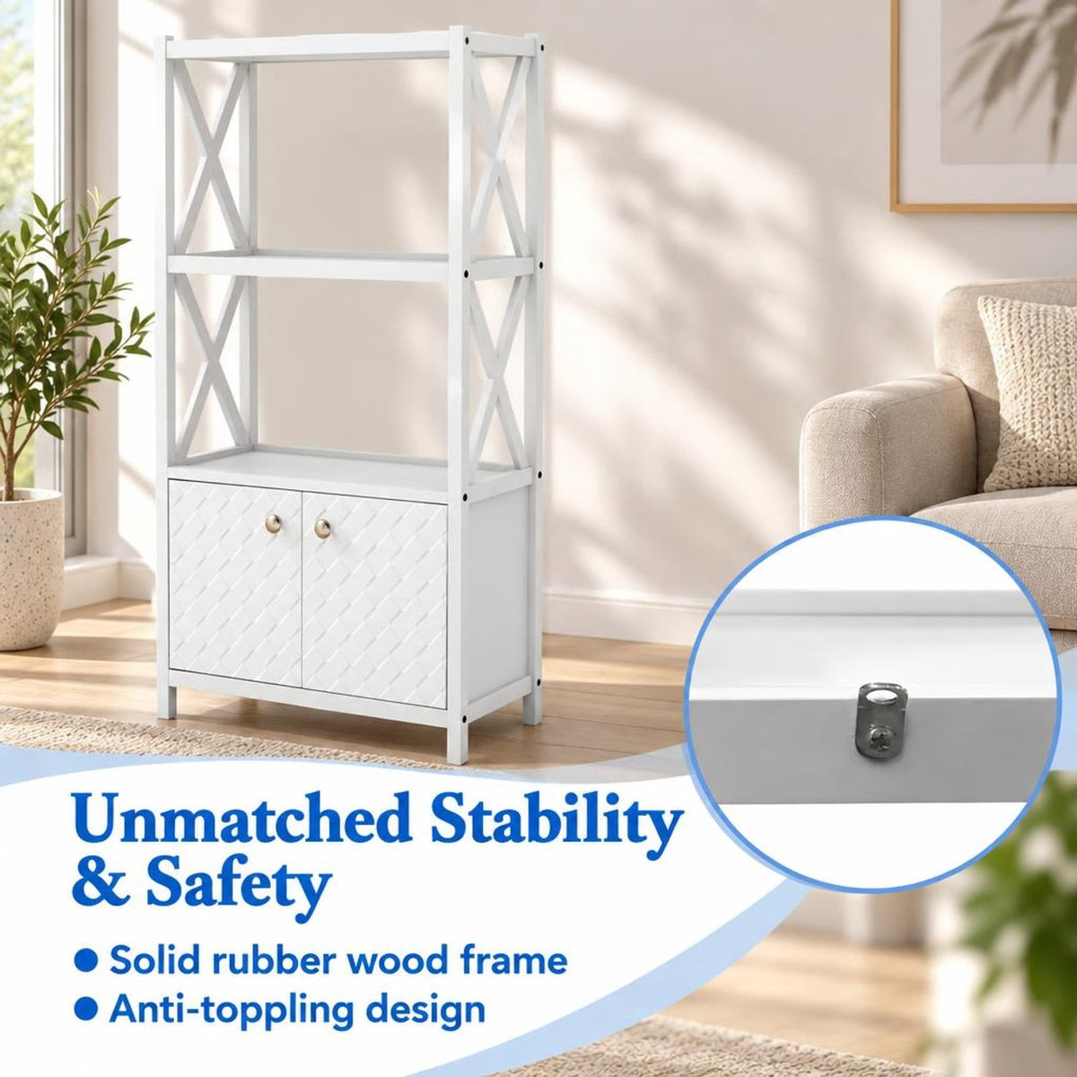 Airfind Bathroom Storage Cabinet, with Open Shelves and Double Doors, 88 lbs Capacity, Rubber Wood MDF Frame, 25 Inch x 12 Inch x 47 Inch Footprint, White