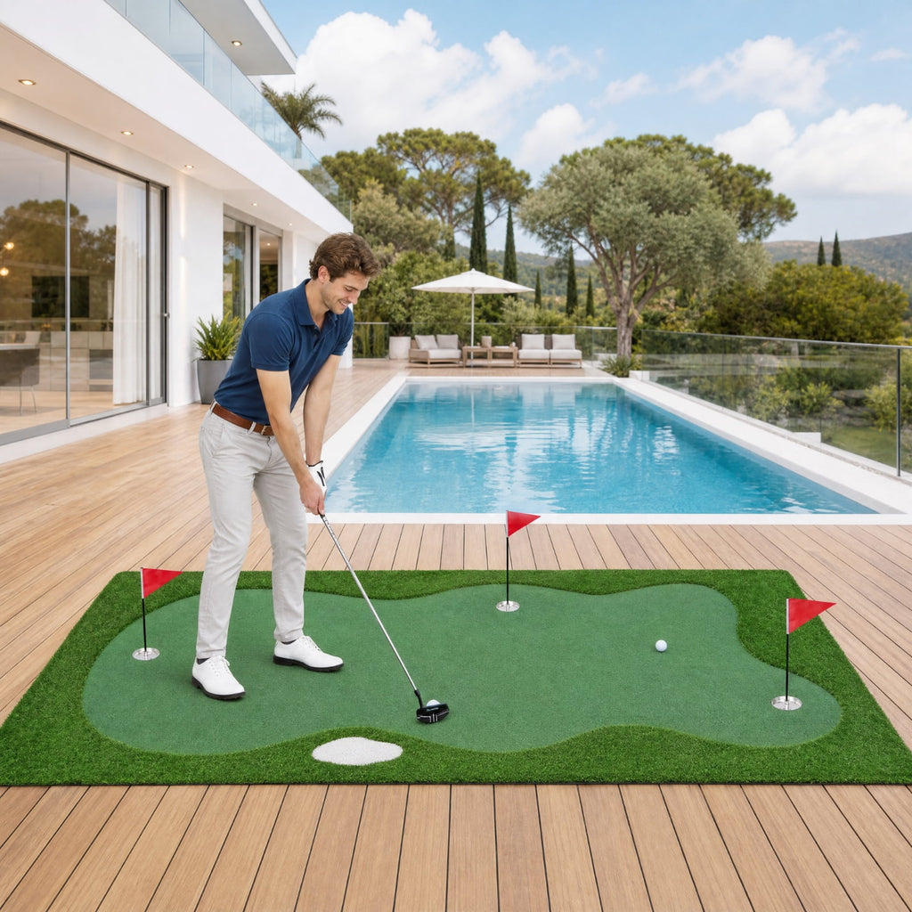 Airfind 10 x 5 FT Large Golf Putting Green with Realistic Artificial Grass Turf, Backyard Putting Green Mat with 3 Holes for Indoor Outdoor