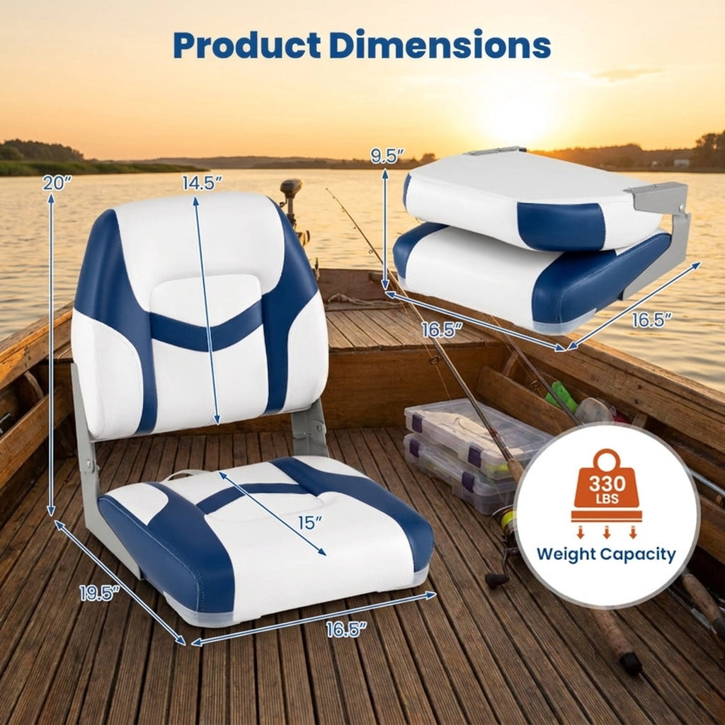 Airfind Foldable Boat Bucket Seat with Molded Plastic Shell, Compression Foam, Drain Holes and Quick Release Mount, Blue, Version 3