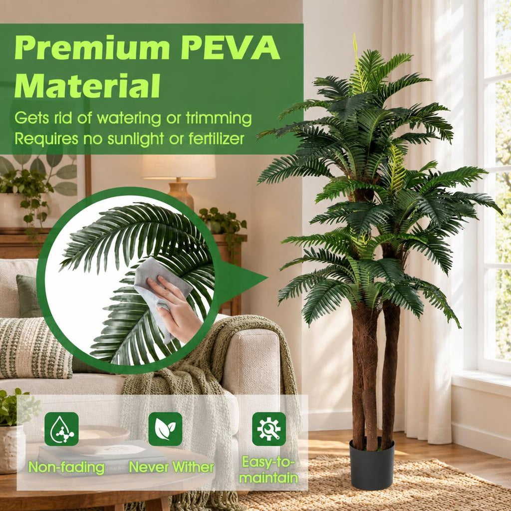 Airfind 2 Pack Artificial Palm Tree 6.3 ft Tall with Adjustable Leaves, PEVA Frame, Green + Black, Gets rid of watering or trimming
