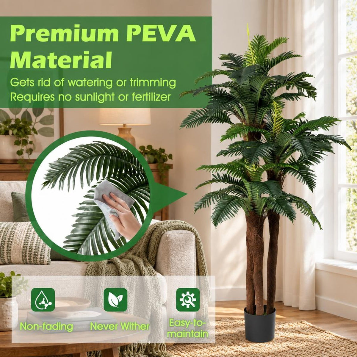 Airfind 2 Pack Artificial Palm Tree 6.3 ft Tall with Adjustable Leaves, PEVA Frame, Green + Black, Gets rid of watering or trimming