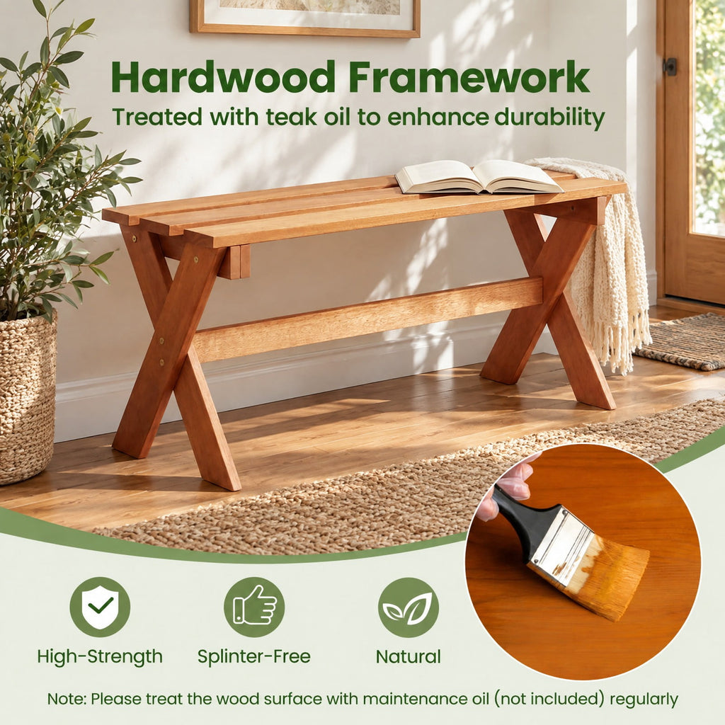 Airfind 36 Outdoor Solid Wood Bench Set of 1 Backless Patio Dining Bench with Teak Oil Finish, 660 lbs Capacity, Hardwood Frame, Wood