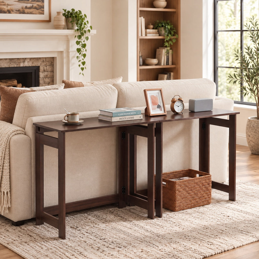 Airfind Folding Console Table with Foldable Legs, 55 lbs Capacity, Engineered Wood Frame, 31.5 Inch x 16 Inch x 29.5 Inch Footprint, Brown