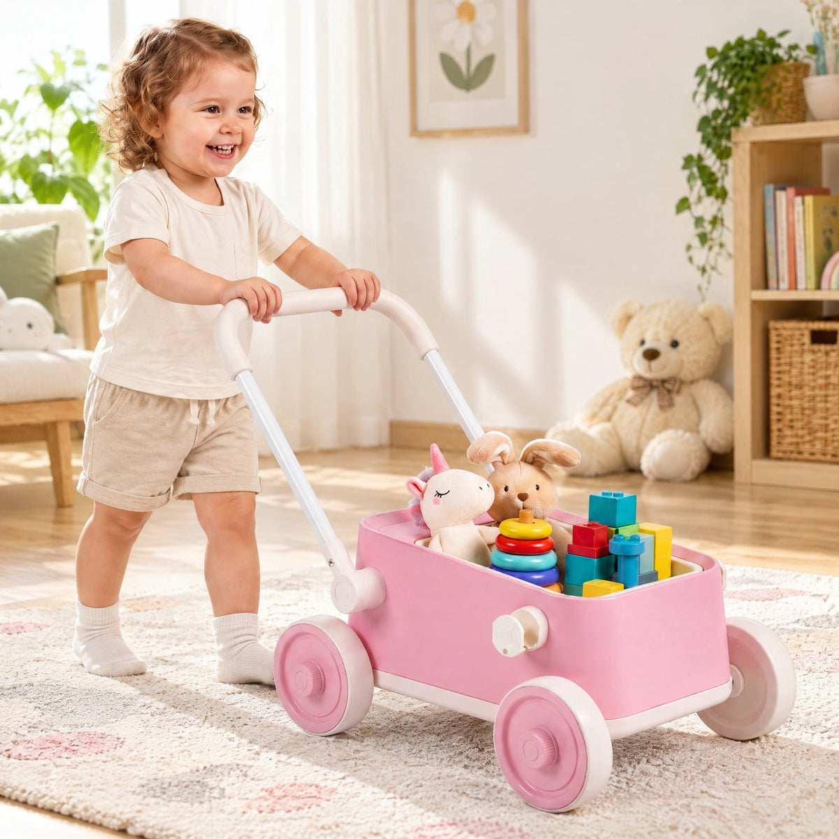 Airfind Child Push Walker with Wheels and Foldable Handlebar and Storage Basket, Pp, Model TQ10527PI with PP Metal Construction, Unspecified
