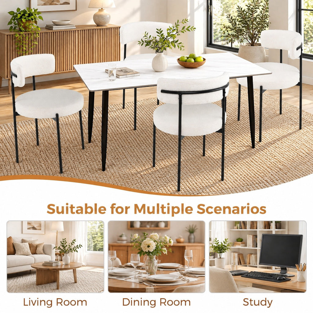 Airfind Boucle Dining Chair with Curved Backrest and Metal Legs Set of 2, Faux Sherpa Metal Sponge Frame, 20.5 x 20.5 x 31 Footprint, White