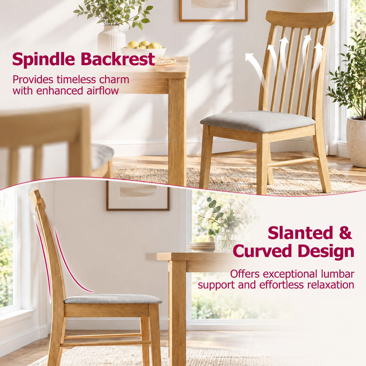 Airfind Dining Chairs Set of 4 Fabric Upholstered Kitchen Armless Chairs with Rubber Wood Frame, 330 lbs Capacity, 18 x 21 x 36 Footprint