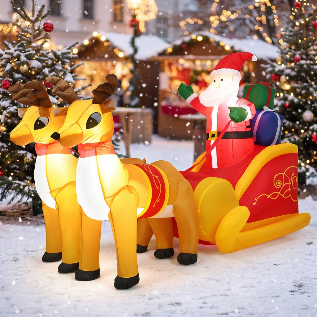 Airfind 7.5 Feet Waterproof Outdoor Inflatable Santa with Double Deer and Sled, Polyester fabric Frame, Show in the picture