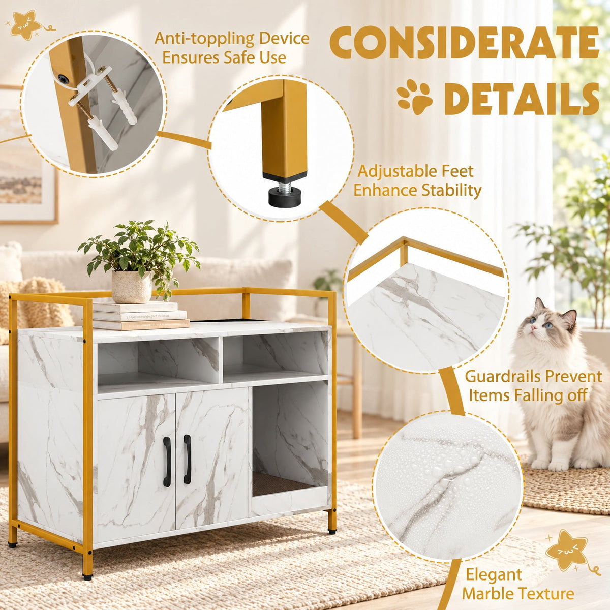Airfind Hidden Cat Washroom with Double Doors and Scratch Cardboard, MDF Metal Frame, 35 x 17.5 x 29.5 Compartment Footprint, White