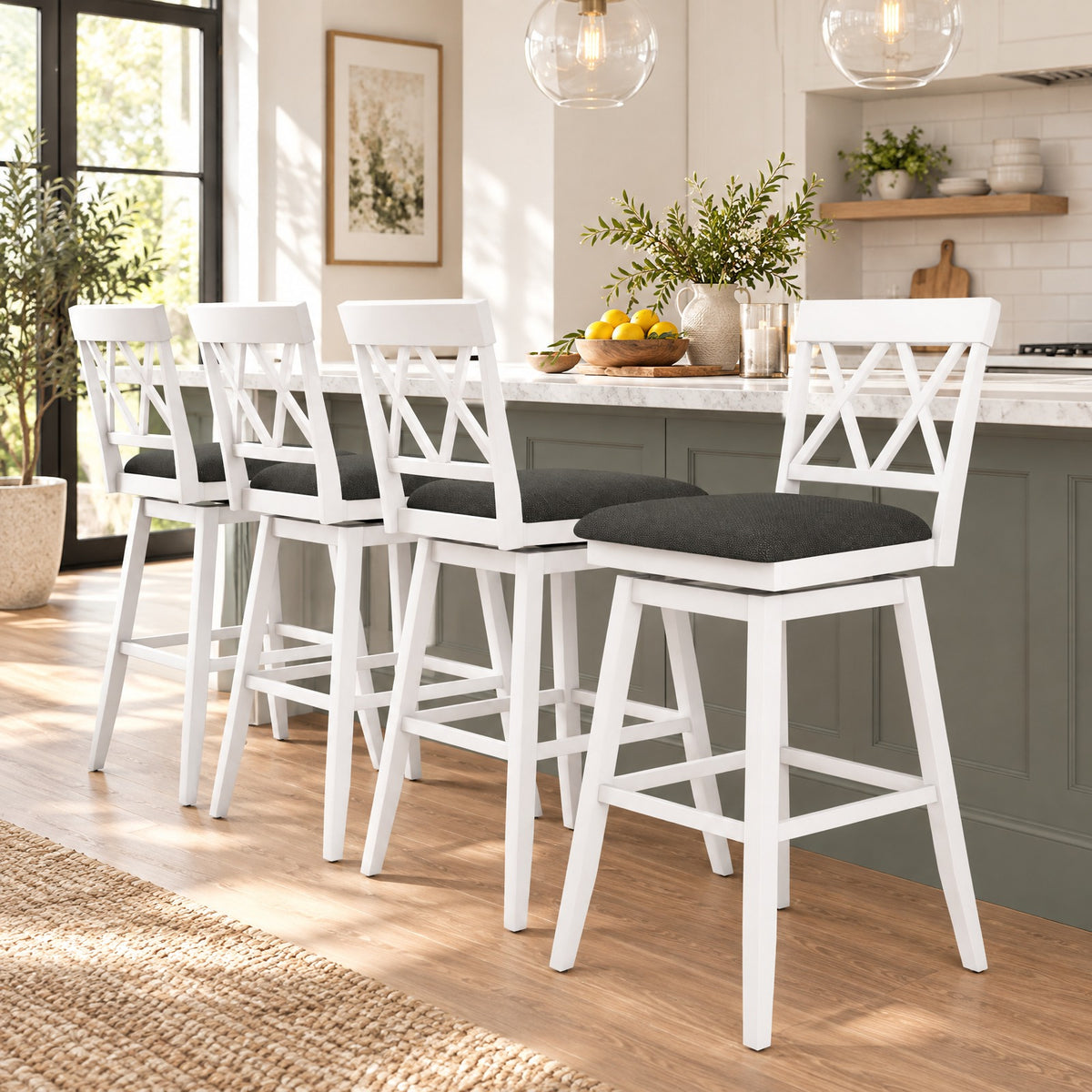 Airfind 29 Inch Counter Height Barstool with Backrest and Upholstered Seat Cushion for Kitchen Dining Room-29 Inch, 330 lbs Capacity, White