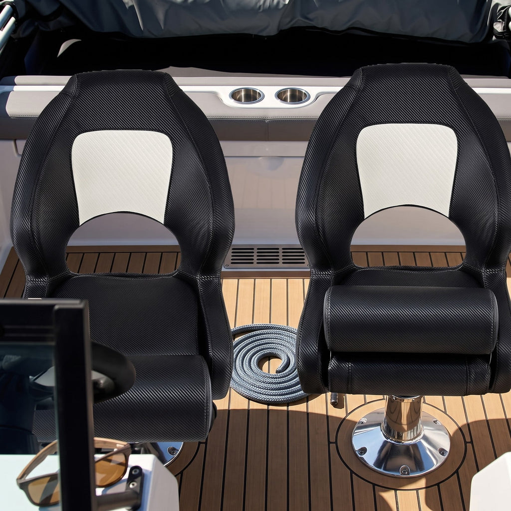Airfind Captain Bucket Boat Seat with Flip Up Bolster and Curved Armrests for Cabin and Sightseeing Boats, Black and White