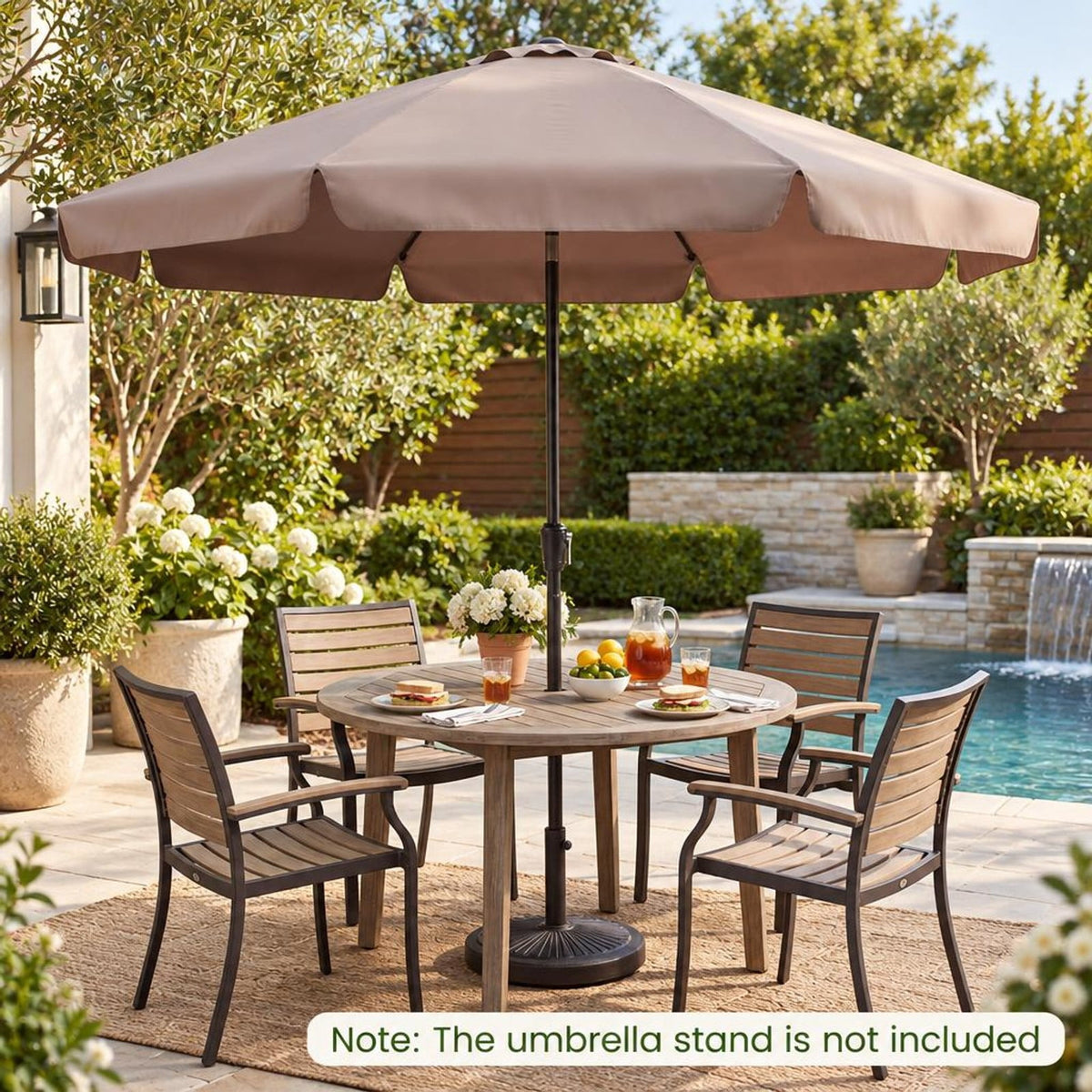 Airfind 10 FT Scalloped Patio Umbrella with Push Button Tilt and 8 Fiberglass Ribs, Fiberglass Polyester Fabric Metal ABS Frame, Brown