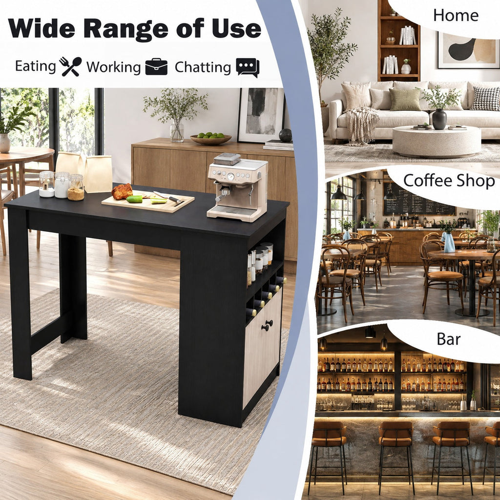 Airfind 48 Inch Bar Table with Storage Cabinet and Wine Rack, 210 lbs Capacity, Engineered Wood MDF Frame, 48 x 24 x 36 Footprint, Black
