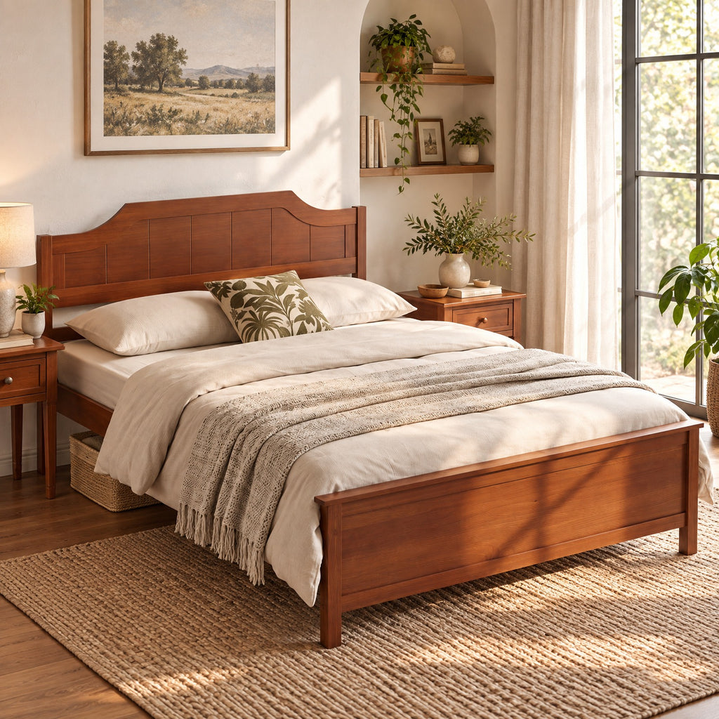 Airfind Full Size Solid Wood Platform Bed Frame with Headboard in Walnut, 440 lbs Capacity, 79.5 x 58 x 39 Bed Platform Footprint, Walnut