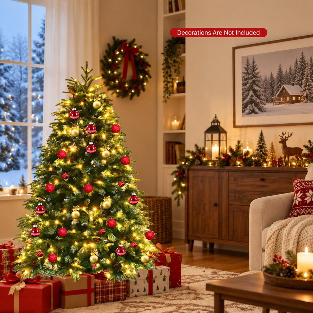 Airfind Pre-Lit Snowy Christmas Hinged Tree with Flash Modes and Multi-Color Lights-5 ft, PE PVC iron Height: 5 ft Base: 3.3 ft Frame, Green