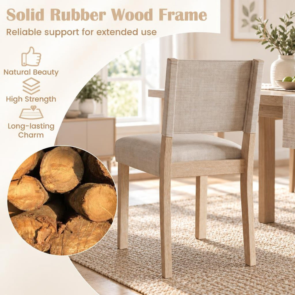 Airfind Upholstered Dining Chairs with Solid Rubber Wood Legs Set of 2, 330 lbs Capacity, Rubber Wood Engineered Wood Linen Fabric Sponge Frame