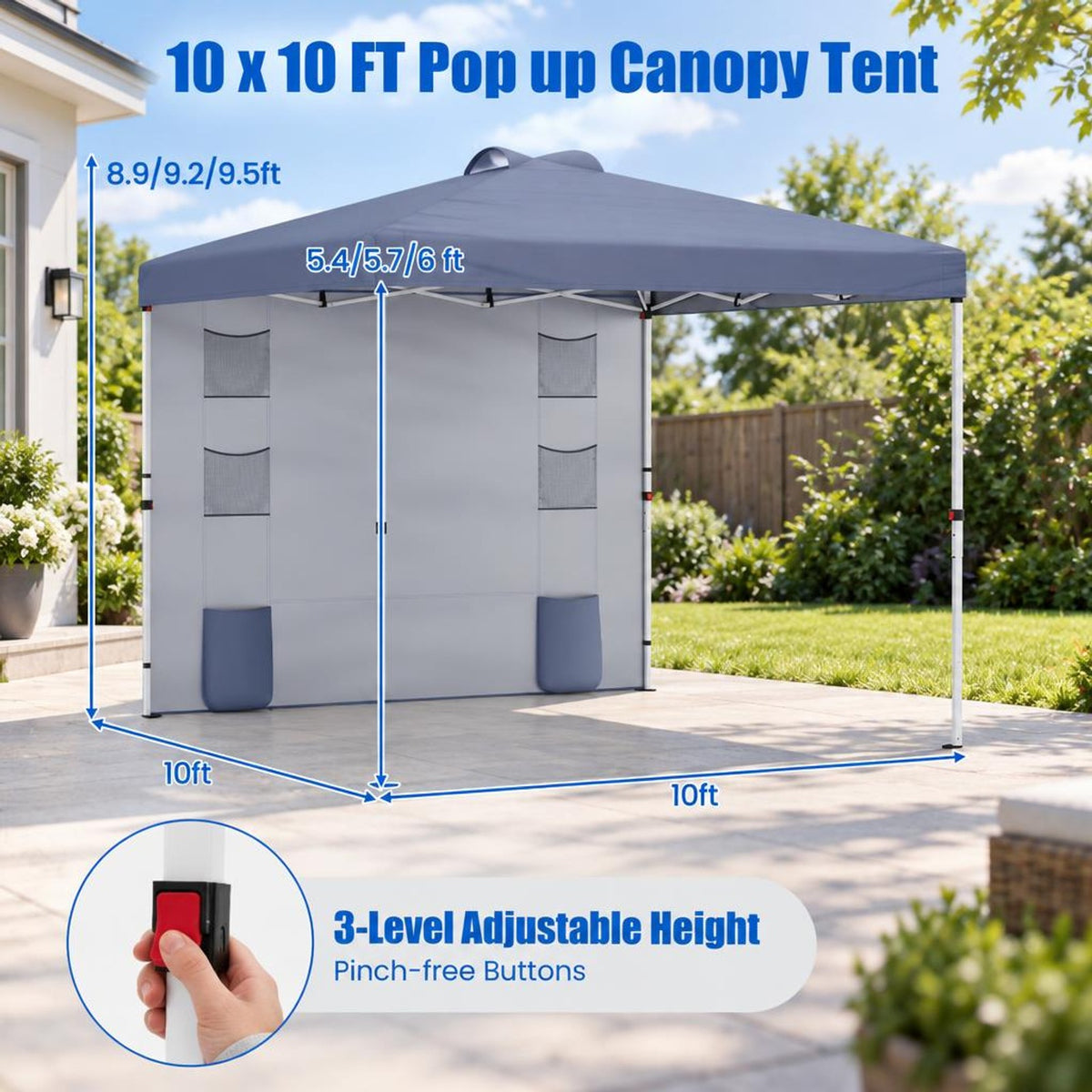 Airfind 10 x 10 FT Pop up Canopy Tent with Sidewall 6 Pockets Instant Setup Commercial Gazebo, 150D Oxford Fabric Metal Frame, Gray