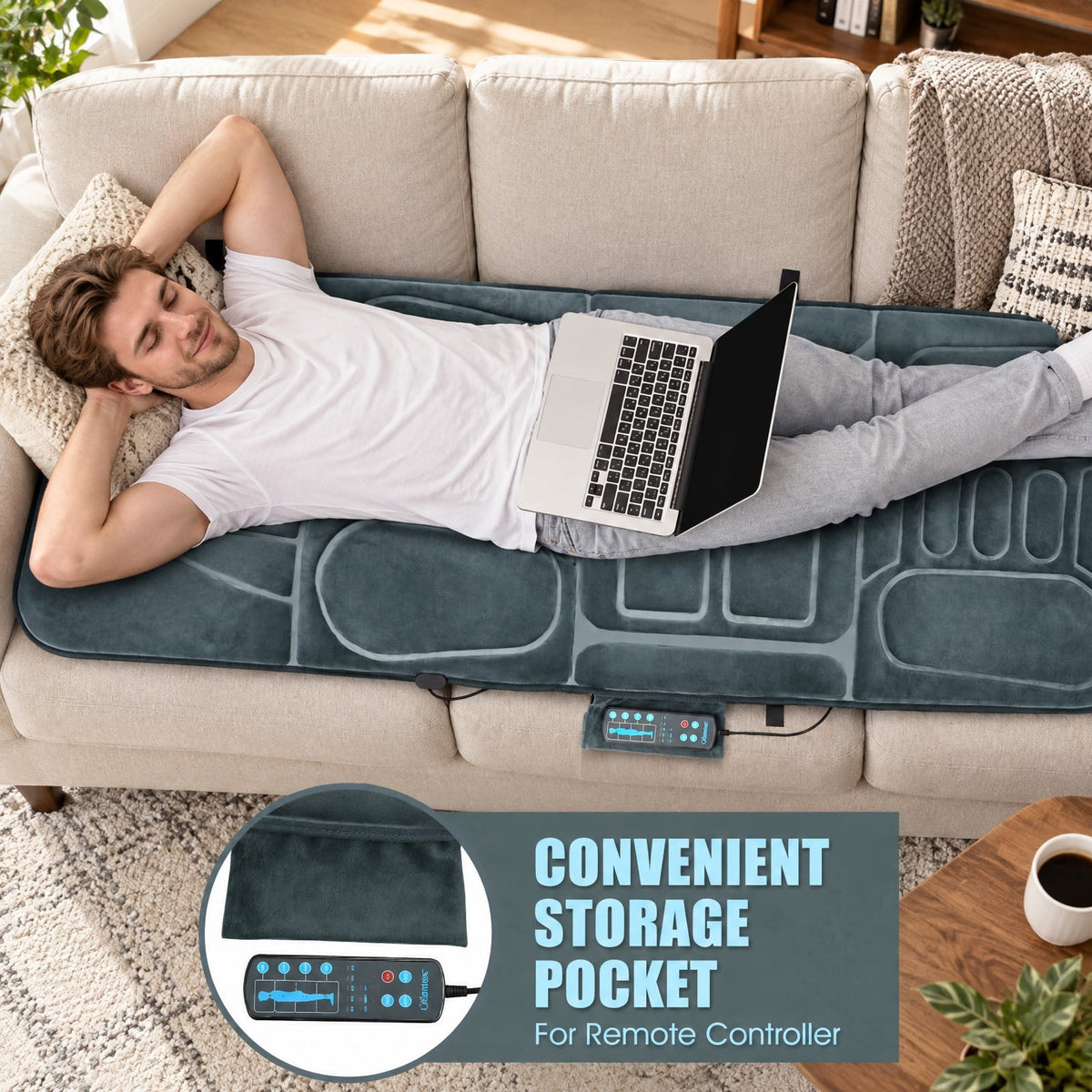 Airfind Foldable Massage Mat with Heat and 10 Vibration Motors, Polyester memory foam Frame, 65 x 25.5 Footprint, Gray