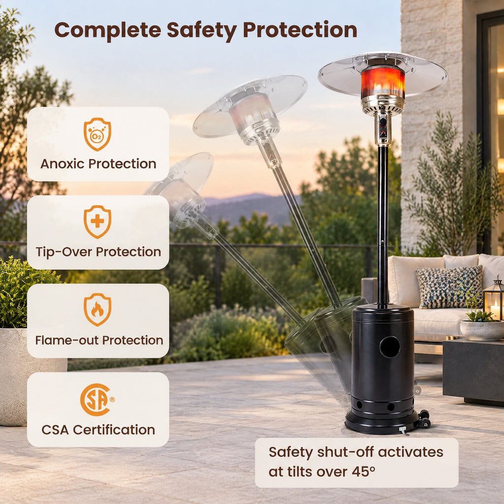 Airfind 50 000 BTU Patio Propane Gas Heater with Stainless Steel Burner, Stainless Steel Metal Aluminum Frame, 32.5in x 86in Footprint, Black