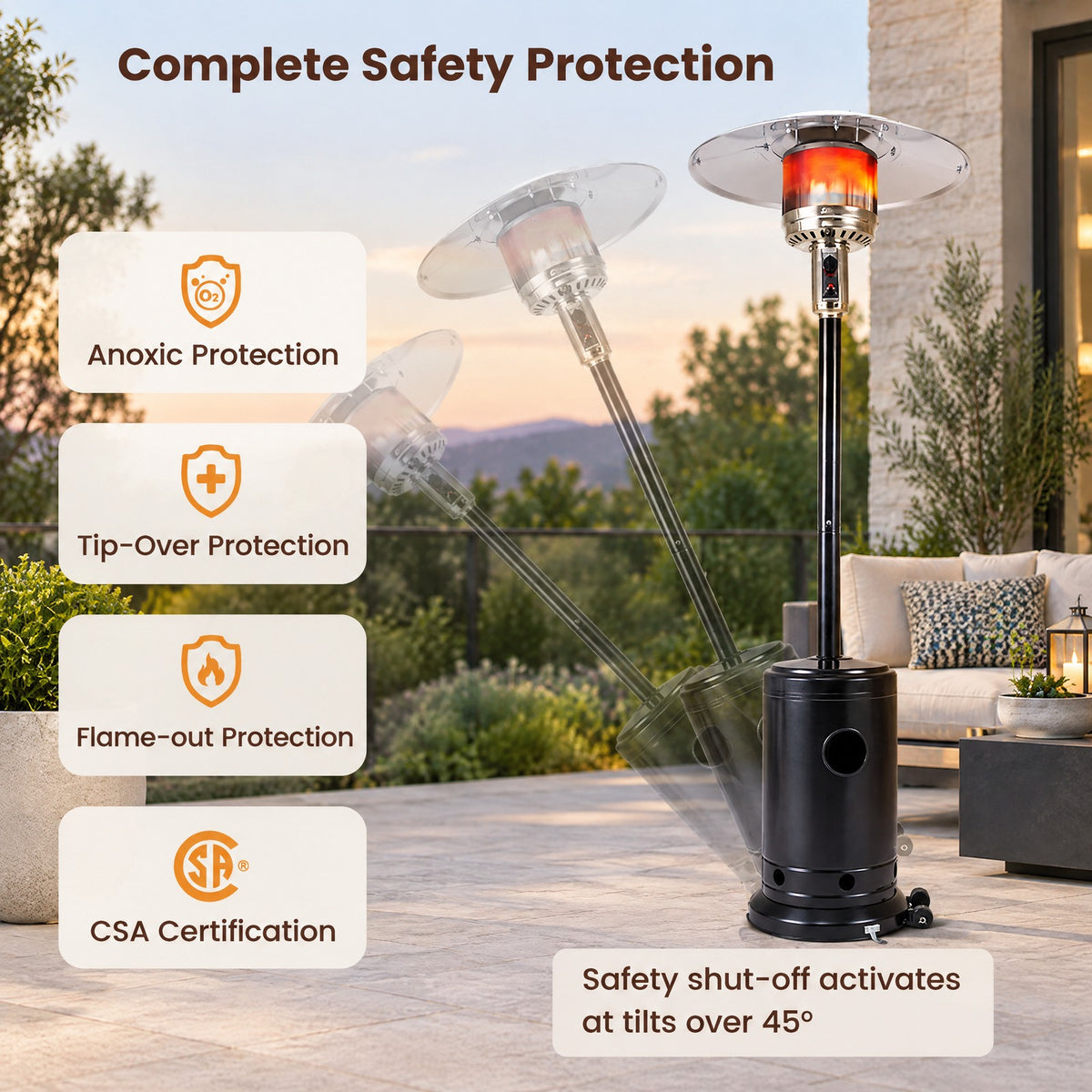 Airfind 50 000 BTU Patio Propane Gas Heater with Stainless Steel Burner, Stainless Steel Metal Aluminum Frame, 32.5in x 86in Footprint, Black
