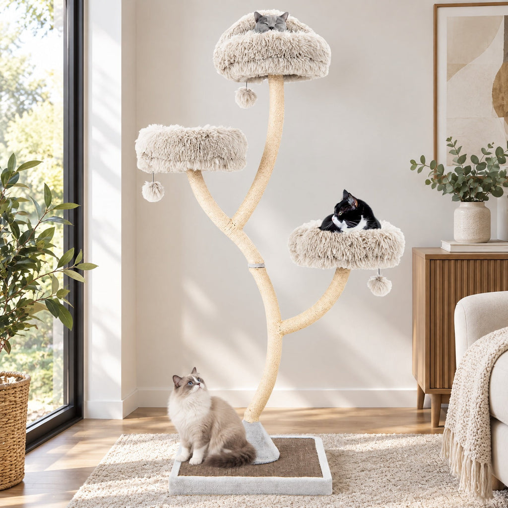 Airfind 70 Inch Tall Cat Tree 4-Layer Cat Tower with 3 Perches and Dangling Balls, 22 lbs Capacity, Engineering Board Metal Plush Sisal Rope Frame
